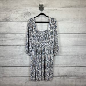 Mittoshop Women's White & Blue Pleated Puff Sleeve Dress Size XL